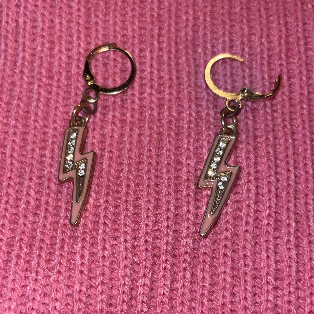 Light Pink And Gold Lightning Bolt Earrings